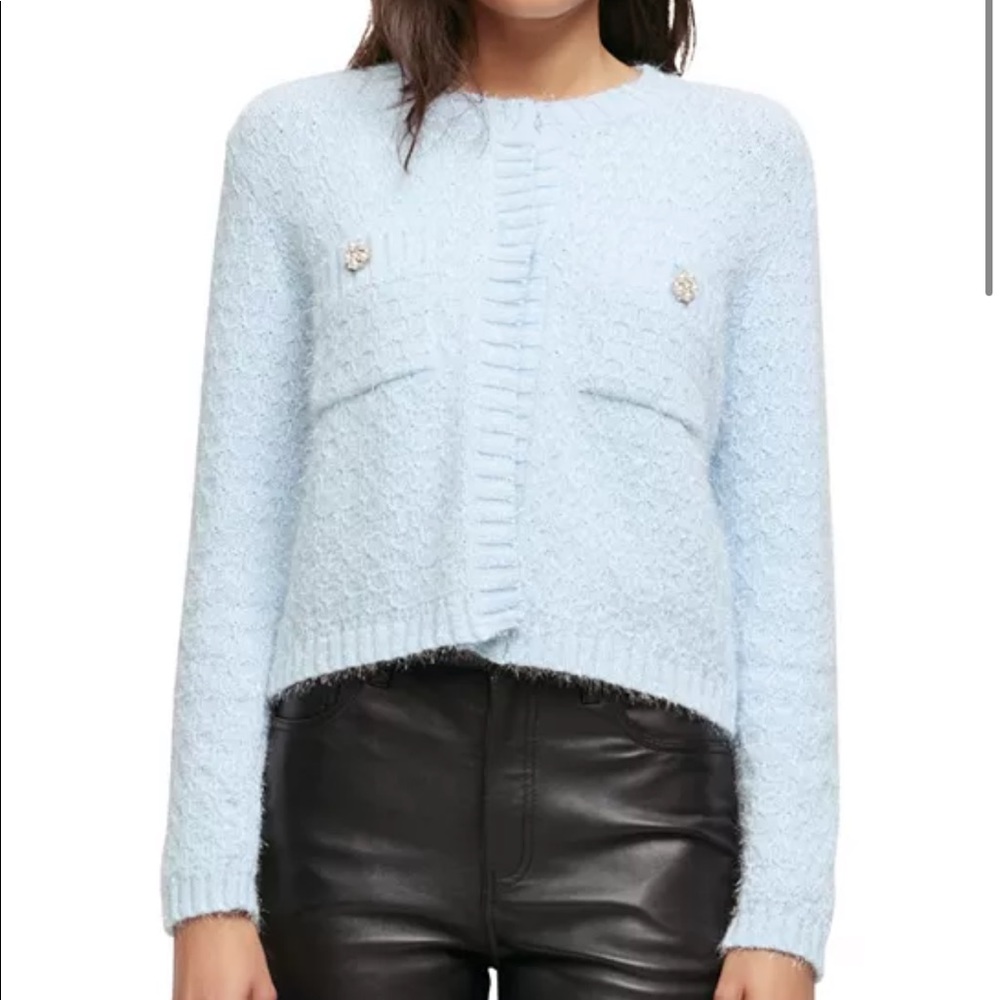 Maje Light Blue Textured Knit Cardigan with Embellished Buttons